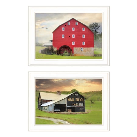 Homeroots Set Of Two Mail Pouch Barn and Mill 1 White Framed Print Wall Art, 2PK 407010