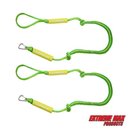 Extreme Max Extreme Max 3006.2574 BoatTector PWC Bungee Dock Line Value 2-Pack - 4', Green/Yellow 3006.2574