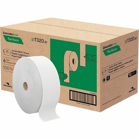 Cascades Pro White 2-Ply Jumbo Toilet Paper Roll, PK6 T320