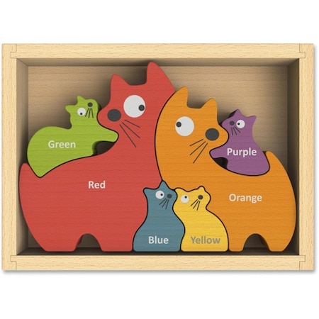 Beginagain Toys Cat Family Bilingual Puzzle - Rubberwood, Assorted Color BGAI1502
