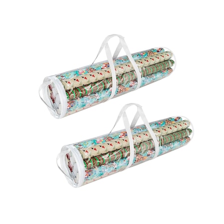 Elf Stor Wrapping Paper Storage Bags Clear Totes with Handles for Organizing 30in Rolls, 2PK 83-DT5053