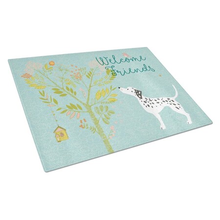 Carolines Treasures Welcome Friends Dalmatian Glass Cutting Board, Large BB7585LCB
