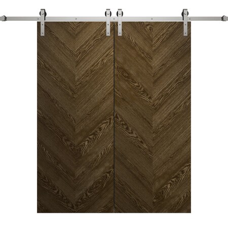 Sartodoors Modern Double Barn Door 36 x 80 inches, Ego 5005 Marble Oak, 13FT Silver Rail Track Set, Solid Pa EGO5005DB-S-DMR-36