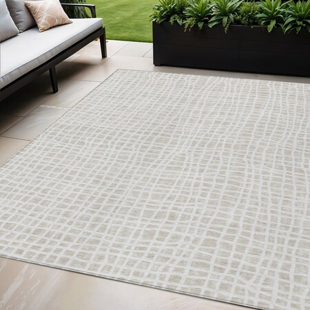 Homeroots 5' X 8' Ivory And Beige Striped Washable Indoor Outdoor Area Rug 583433