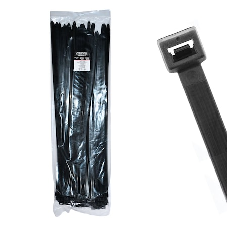 Cable Ties Unlimited Cable Tie, 35 in L, 250 lb Strength, 9.8 in Max Bundle Dia, Nylon 6/6, UV Resistant, Black, 100PK EHD35-250-0C