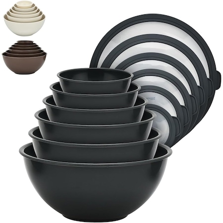 Bakkenmaster Bakken Master 12 Piece Plastic Nesting Bowls with Lids, Mixing Bowls Set includes 6 Prep Bowls BKMX12GRY33