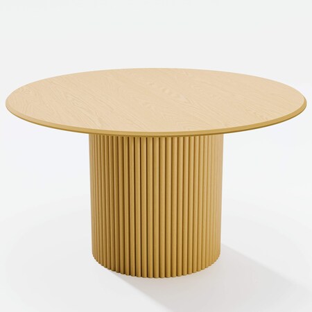 Homeroots 52" Brown Solid Wood Pedestal Base Round Top Dining Table 720977