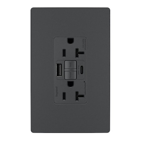 Legrand USB Receptacle, 20 A, Graphite, Nylon 2097TRUSBACGC4