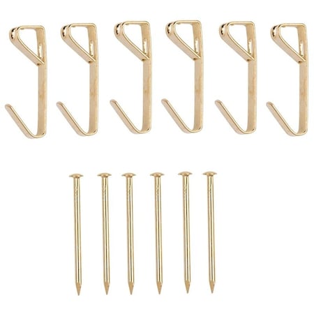 Prosource Picture Hanger, 30 lb, Steel, Polished Brass, Brass, Nail-In Mounting PH-122306-PS