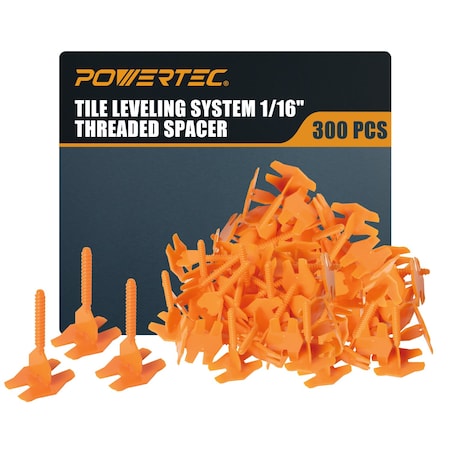 Powertec Tile Leveling System 1/16in Threaded Spacer Clips, Flat Base Strap for Spacing Leveling Tiles, 300PK 72107-P3N