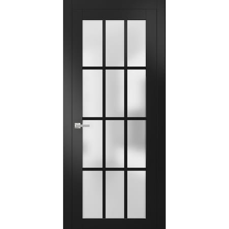 Sartodoors Solid French Door Frosted Glass 12 Lites, Felicia 3312 Matte Black, Single Regural Panel Frame Tri FELICIA3312ID-BLK-2496