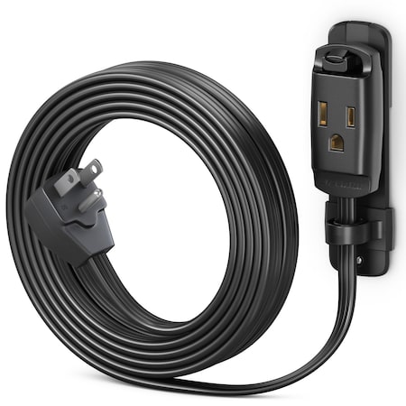 Maximm 10ft 14AWG Heavy Duty AC Extension Cord w/ Wall Clip, Black ADW-90-C6F10-14B0-WM