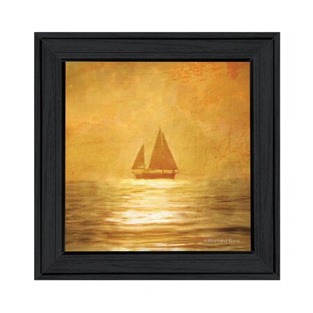Homeroots Solo Gold Sunset Sailboat Black Framed Print Wall Art 529603