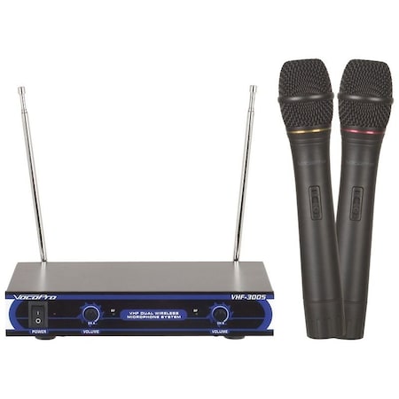 Vocopro Dual Channel VHF Wireless Microphone System. FREQUENCY SETS: VHF A, VHF B VHF-3005-3
