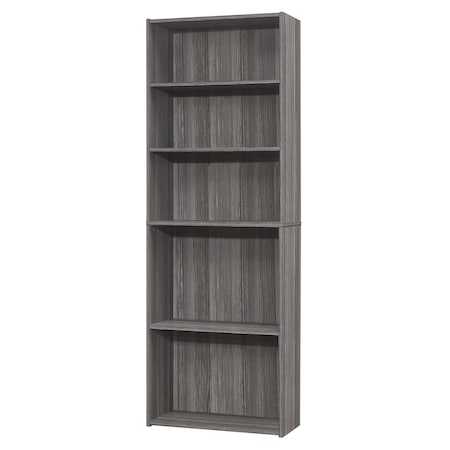 Homeroots 71" Gray Wood Adjustable Five Tier Bookcase 355726