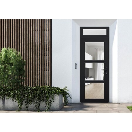 Vdomdoors Front Exterior Prehung FiberGlass Door Clear Glass See-through / Manux 8555 Matte Black Clear Glass MANUX8555EXD-BLK-W30+12 x H80-LH
