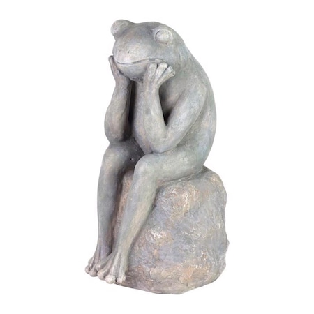 Exhart Fiberglass/MGO Gray 15.5 in. Frog Sitting On Stone Garden Statue 78726