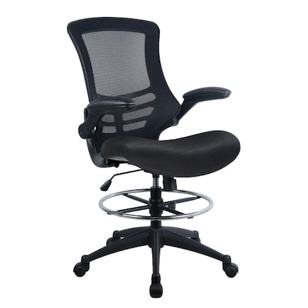 We'Re It Flip-2 Mesh Back Drafting Stool with Footring and Flip-up Arms, in Black RI8815D-BLK