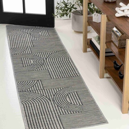 Jonathan Y Zephyr Mid-Century Modern Arch Stripe Reversible Machine-Washable Cream/Beige 2ft x 8ft Runner Rug SVH106A-28