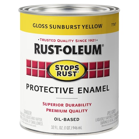 Rust-Oleum Interior/Exterior Paint, Gloss, Oil Base, Sunburst Yellow, 1 qt 7747502