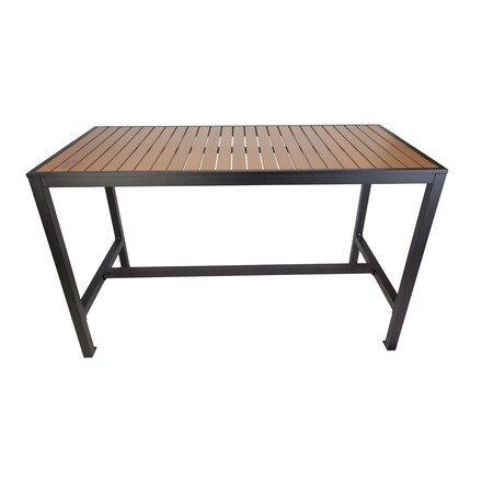 Bfm Seating Longport 4-Leg Bolt-Down Table 35x71, Synthetic Teak Top, Black Frame - Umbrella Hole Optional PH4L3571TKBL