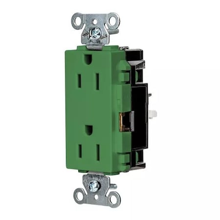 Hubbell Wiring Device-Kellems Straight Blade Receptacle, 5-15R, 15 A, 125V AC, 2 Pole, 3 Wire, Surface Mount, Grounded HBL2152STGN