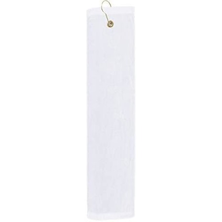 Towelsoft Premium 16 inch x 26 inch Velour Golf Towel with Tri-fold Hook & Grommet Placement-White Golf-GV1201TR-WE