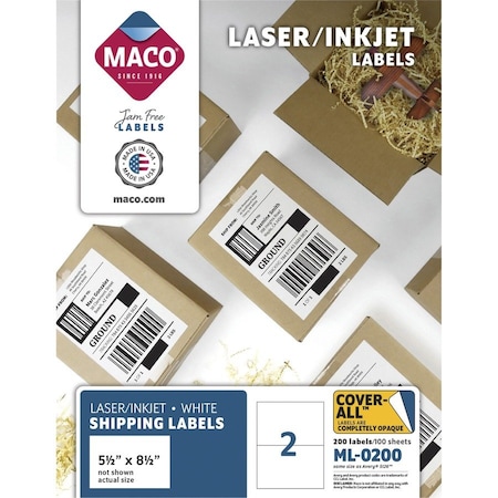 Maco Tag & Label Maco White All-Purpose Labels, 5 1/2 x 8 1/2, 200/Box ML0200
