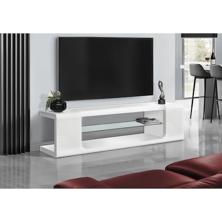 Monarch Specialties Tv Stand, 60 Inch, Console, Storage Shelves, Living Room, Bedroom, Laminate, Glossy White I 3535