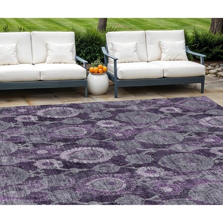 Homeroots 10' X 14' Eggplant Purple And Lavender Damask Washable Indoor Outdoor Area Rug 588165