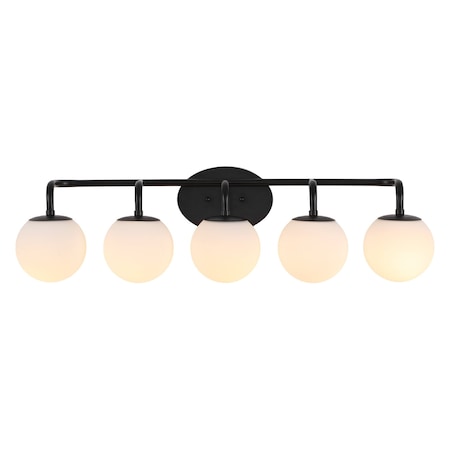 Jonathan Y Louis Parisian Globe 33" 5-Light Metal/Frosted Glass Modern Contemporary LED Vanity Light, Black JYL3559B
