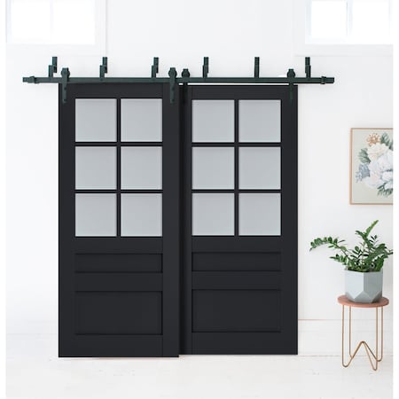 Sartodoors Sliding Closet Barn Bypass Doors with Frosted Glass 56x84 (2* 28x84) Solid Core Modern Interior VEREGIO7339BBB-ANT-5684