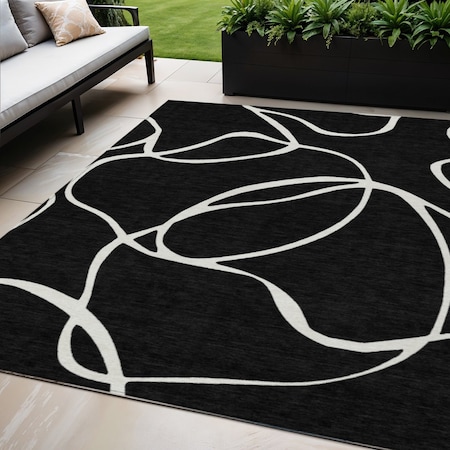 Homeroots 5' X 8' Black And Ivory Abstract Washable Indoor Outdoor Area Rug 597458