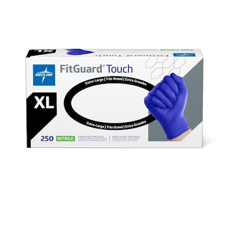 Medline FitGuard Touch Powder-Free Nitrile Exam Gloves, Size XL, 250PK FG3004H