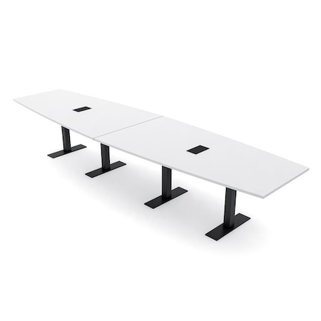 Skutchi Designs 14ft Conference Table With Power Unit | 14 Person Modular Boat Meeting Table | Harmony Series HAR-BOT-48X168-T.BK-W960-EBLK