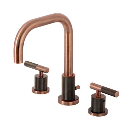 Kingston Brass Widespread Bathroom Faucet with Knurled Handle and Brass Pop-Up, Antique Copper FSC893KNLAC