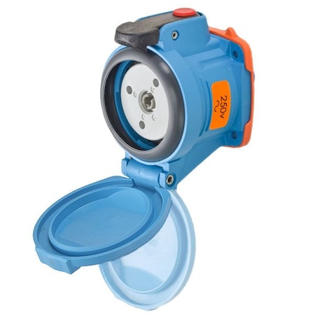 Meltric DSN30 RECEPTACLE POLY BLUE SIZE 2 TYPE 4X IP 69 3P+G 30 A 250 VAC 60 Hz NO AUX MUSHROOM PAWL 63-34073-375