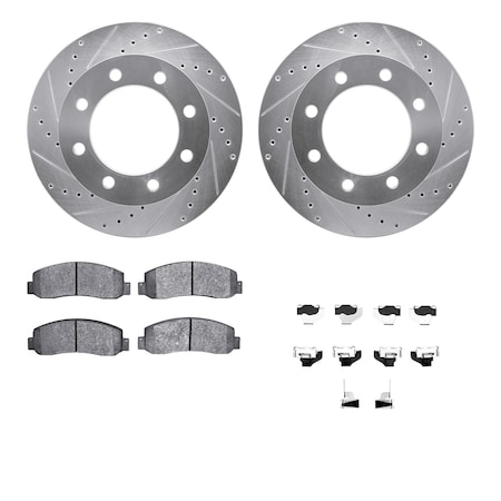 Dynamic Friction Co DFC Brake Rotor - Drilled & Slotted - Silver- Heavy Duty Brake Pad includes Hardware 7412-54081