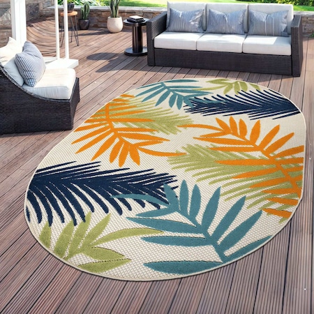 World Rug Gallery Palm Frond Indoor/Outdoor Area Rug 5 ft x 7 ft Oval Multi 5550MULTI5OV