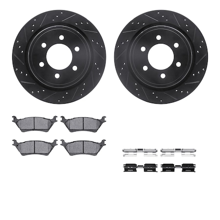 Dynamic Friction Co DFC Brake Rotor Drilled & Slotted - Black- w/Ultimate Duty Brake Pad & HW Kit 8412-54097