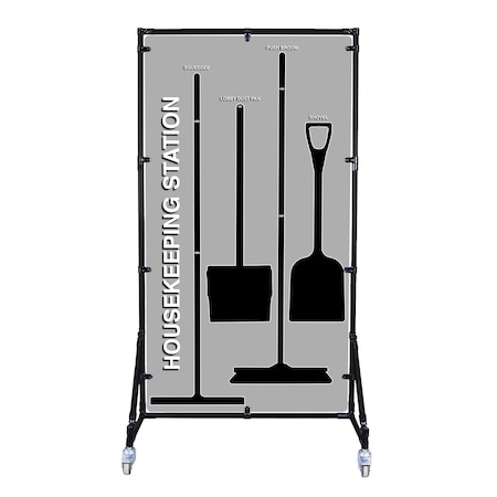 5S Supplies Housekeeping Shadow Board Broom Station V10, Gray / Black, Broom + Stand HSB-V10-GRAY/BLACK-BO-STAND