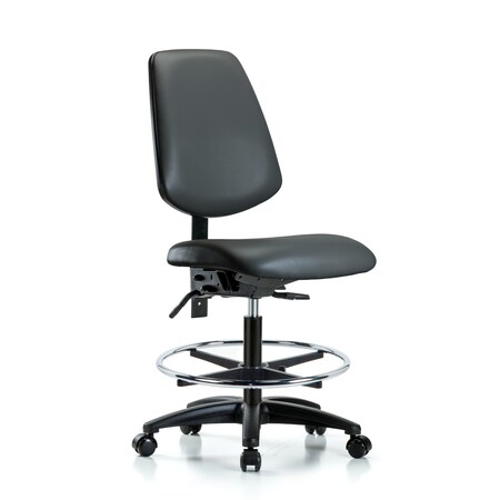 Blue Ridge Ergonomics Vinyl Chair, Med Bench, Med Back, Foot Ring, Casters, Carbon BR-VMBCH-MB-RG-T0-A0-CF-RC-8823