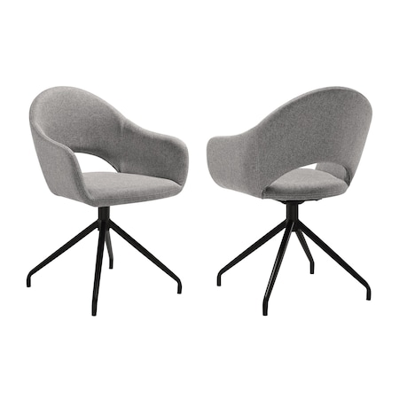 Armen Living Pria Swivel Upholstered Dining Chair in Gray Fabric with Black Metal Legs - Set of 2 LCPRSIGRYBLK