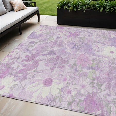 5' X 8' Lavender Purple And Lilac Floral Washable Indoor Outdoor Area Rug
