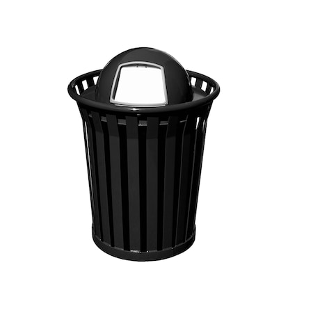 Witt Industries Heavy Duty Black Outdoor Slatted Metal Receptacle with Dome Top WC3600-DT-BK