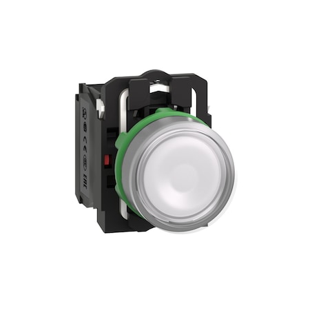 Schneider Electric Illuminated push button, Harmony XB5, plastic, white flush, 22mm, universal LED, plain lens, 1NO + 1NC, 24V AC DC XB5AW31B5