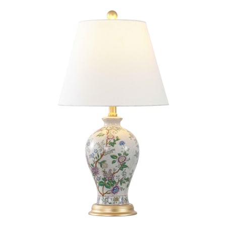Jonathan Y Grace 24" French Country Cottage Ceramic/Iron Floral Urn LED Table Lamp, Multi/Gold JYL3009A