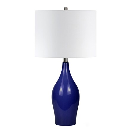 Homeroots 28" Navy Blue Porcelain Table Lamp With White Drum Shade 524430