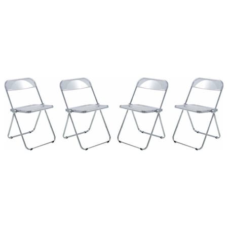 Leisuremod Lawrence Acrylic Folding Chair with Metal Frame, Clear, 4PK LF19CL4
