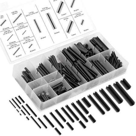 Neiko Roll Pin Assortment Set, 315 Pieces, SAE, Slotted Spring Steel, Black Dowel Tension Roll Pin 50412A